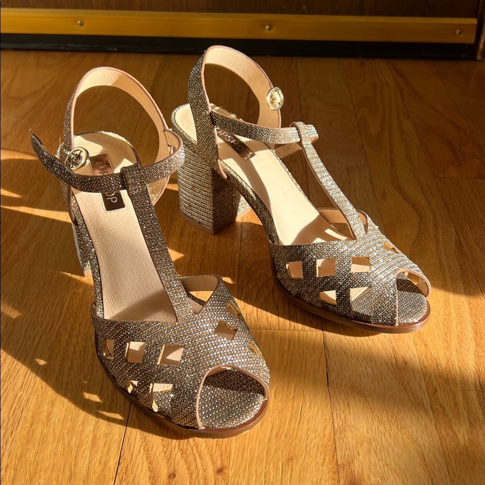 Vintage Topshop Glittering bronze/gold Block Heelsโจ